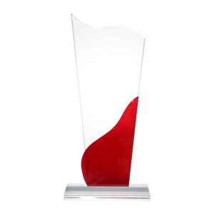 Tower Shaped Crystal Awards, Clear & Red Design with Box
